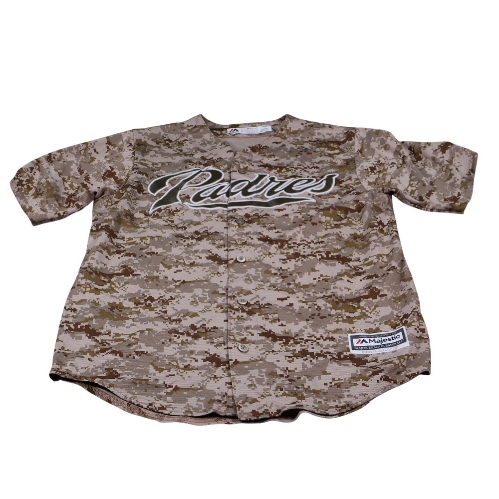 San Diego Padres Jersey Mens M Beige MLB Baseball Majestic Button Front